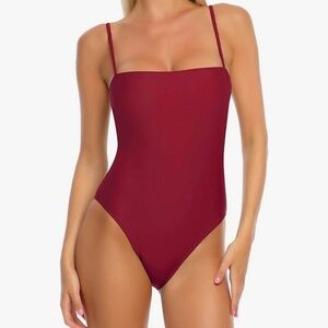 RELLECIGA Women's Bandeau One Piece Red Wine Swimsuit Size S